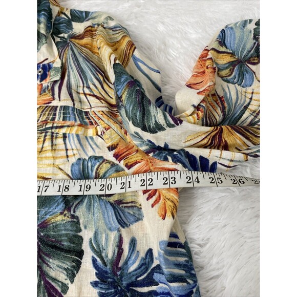Chico’s Dress Hawaiian Floral Size 3 16/18 Linen Snap Up Pocket Drawstring Slits - Picture 8 of 16